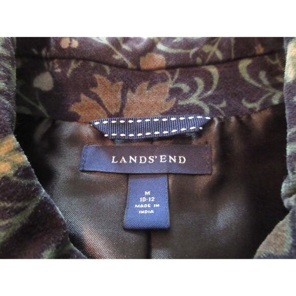 VTG Lands End Blazer Jacket Women's M Velveteen Blue Floral Print Button Front - Picture 6 of 8